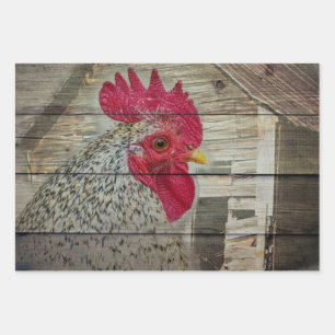 Rooster Rustic Chicken Coop Barn Board Wrapping Paper Sheets