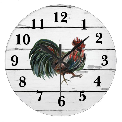 Rooster Rustic Shiplap Farmhouse Decor Large Clock