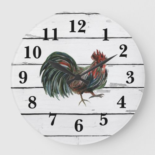 Rooster Rustic Shiplap Farmhouse Decor Large Clock