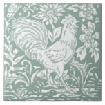Rooster Sage Green Garden Scene Chicken Butterfly Ceramic Tile<br><div class="desc">In soft, natural sage green tones, my artwork of a rooster, butterfly and grasshopper amid stylized flowers and leaves in a fantasy garden was inspired by William Morris tapestries and chinoiserie motifs. The beautiful sage green will complement almost any decor. Perfect for an animal and nature lover, this tile can...</div>