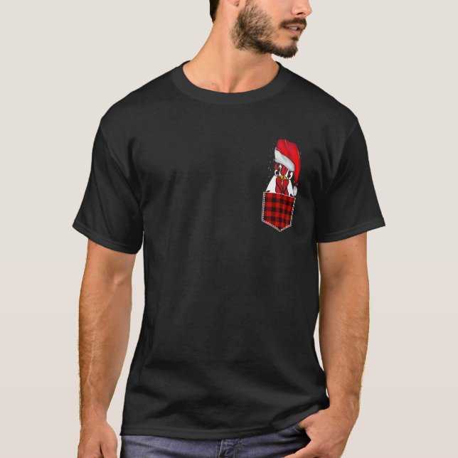 Rooster Santa Christmas Pajama Chicken In Pocket X T-Shirt (Front)