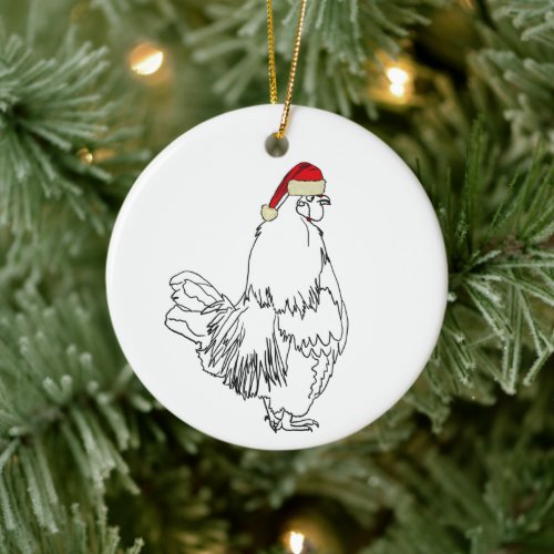 Rooster Santa Drawing Ceramic Ornament