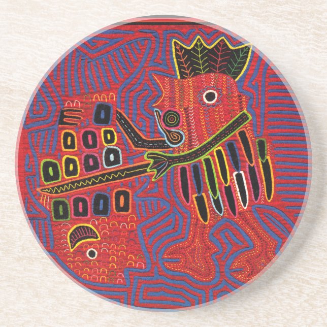 Rooster Scaling a Fish with a Machete Drink Coaster (Front)