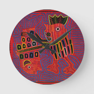 Rooster Scaling a Fish with a Machete Round Clock