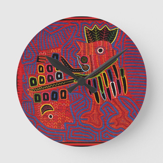 Rooster Scaling a Fish with a Machete Round Clock (Front)