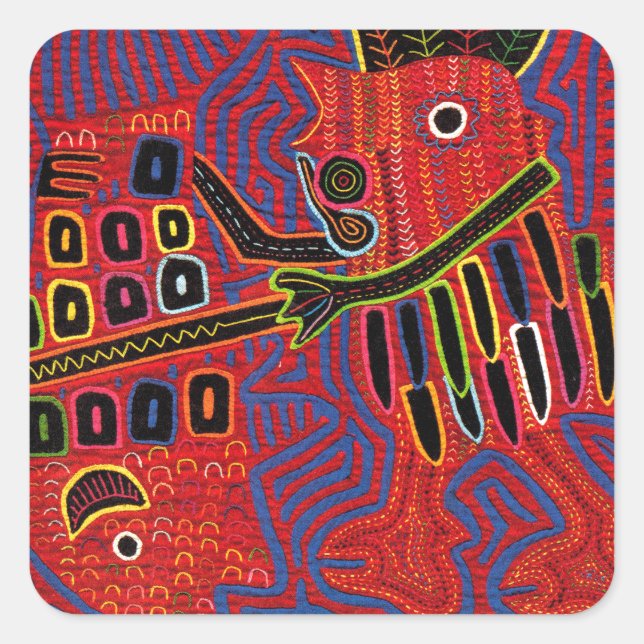 Rooster Scaling a Fish with a Machete Square Sticker (Front)