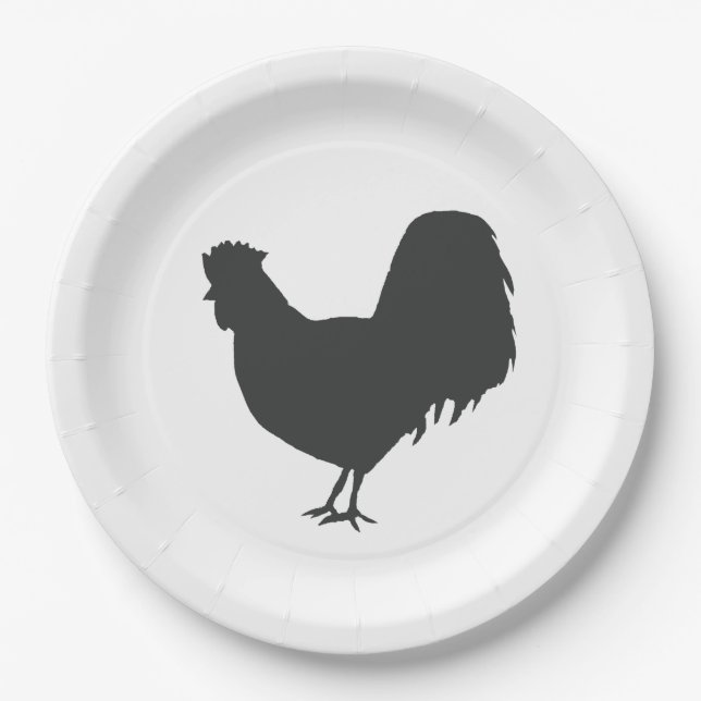 Rooster Silhouette Barnyard Party Paper Napkin Plates (Front)