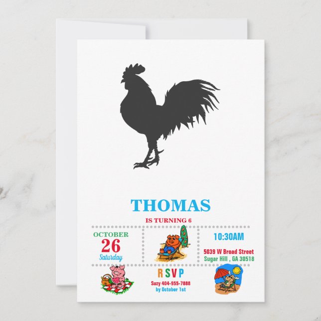 Rooster  silhouette  - Choose background color Invitation (Front)