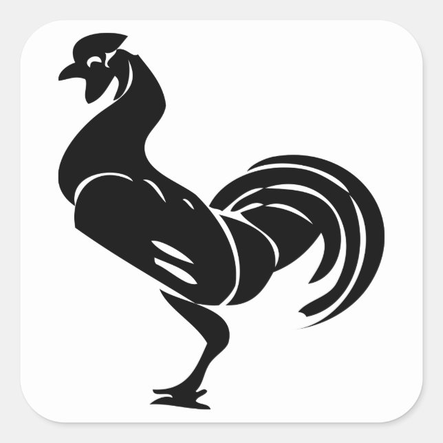 Rooster silhouette square sticker (Front)