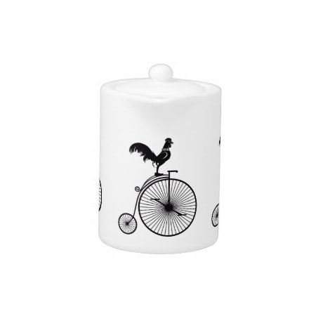 Rooster Sitting On Vintage Bicycle Teapot