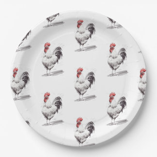 Rooster Sketch Pattern Paper Plates