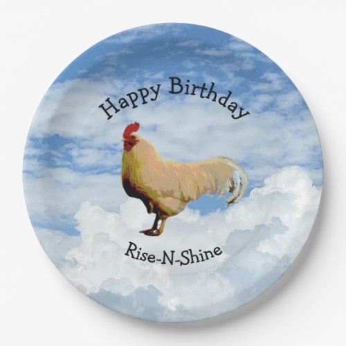 ROOSTER SKY CLOUDS HAPPY BIRTHDAY PAPER PLATE