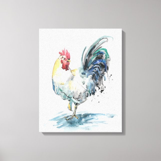 Rooster Splash - Watercolor Canvas Print (Front)