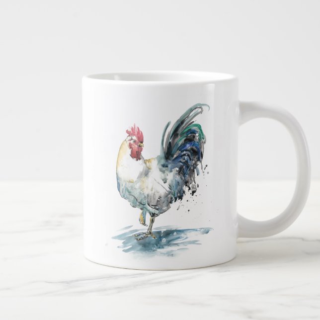 Rooster Splash - Watercolor Giant Coffee Mug (Right)