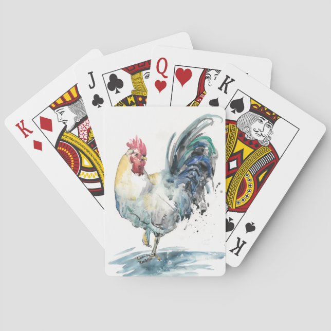 Rooster Splash - Watercolor Poker Cards (Back)