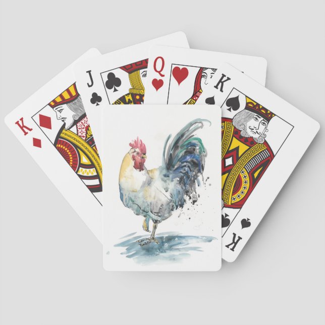 Rooster Splash - Watercolor Poker Cards (Back)