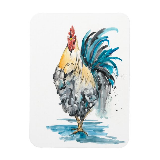 Rooster Splash - Watercolor Portrait Magnet (Vertical)