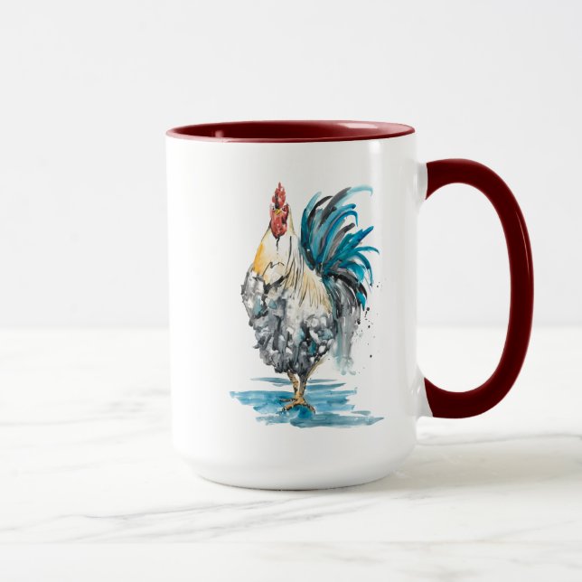 Rooster Splash - Watercolor Portrait Mug (Right)