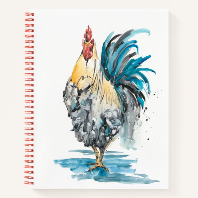 Rooster Splash - Watercolor Portrait Notebook (Front)