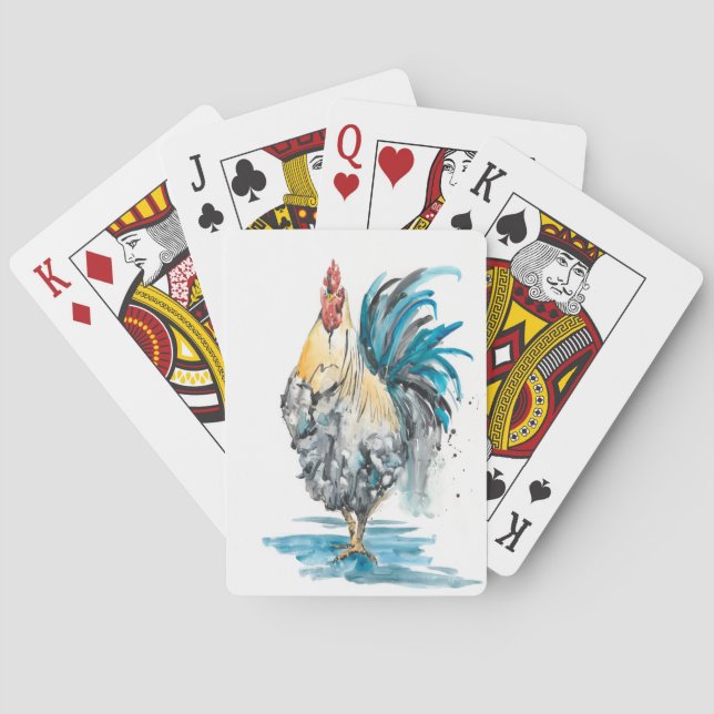 Rooster Splash - Watercolor Portrait Poker Cards (Back)