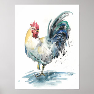 Rooster Splash - Watercolor Poster