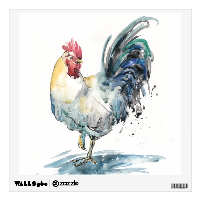 Rooster Splash - Watercolor Wall Decal (Front)