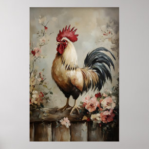 Rooster Spring Print, Easter Cottagecore Rustic Poster