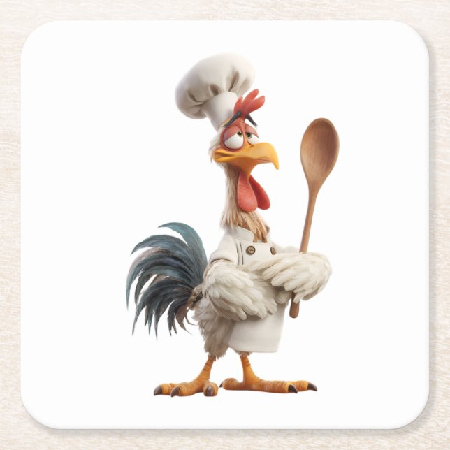 Rooster Square Paper Coaster (Front)