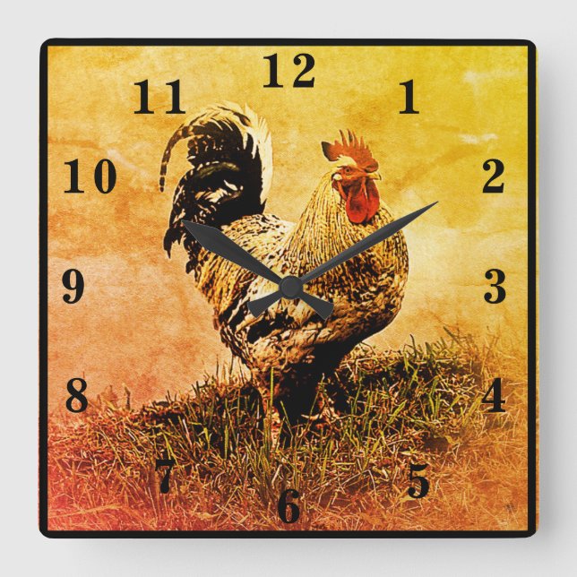 Rooster Square Wall Clock (Front)