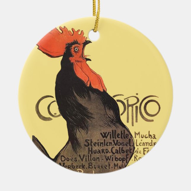Rooster Steinlen Cocorico French Art Ceramic Ornament (Front)