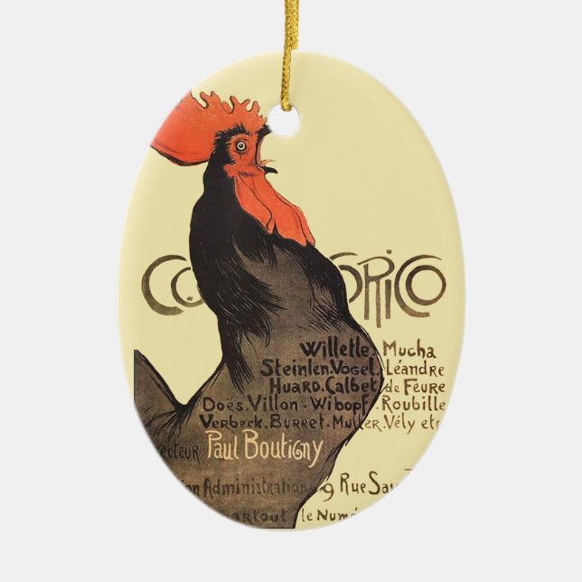 Rooster Steinlen Cocorico French Art Ceramic Ornament (Front)