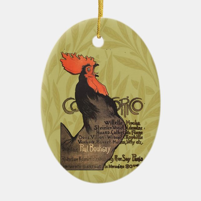 Rooster Steinlen Cocorico French Art Ceramic Ornament (Front)