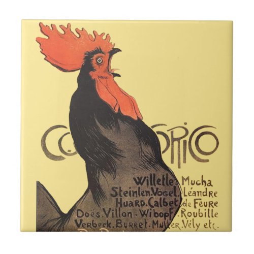 Rooster Steinlen Cocorico French Art Ceramic Tile