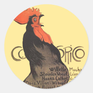 Rooster Steinlen Cocorico French Art Classic Round Sticker