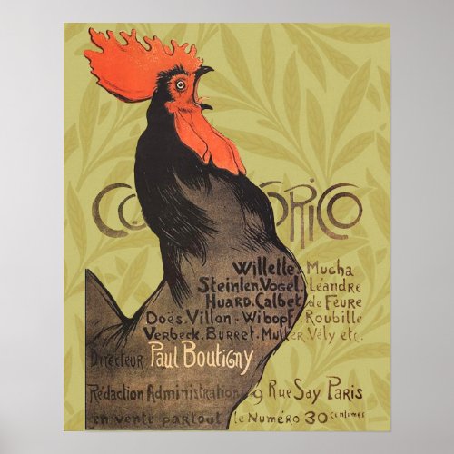Rooster Steinlen Cocorico French Art Poster