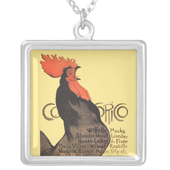 Rooster Steinlen Cocorico French Art Silver Plated Necklace (Front)
