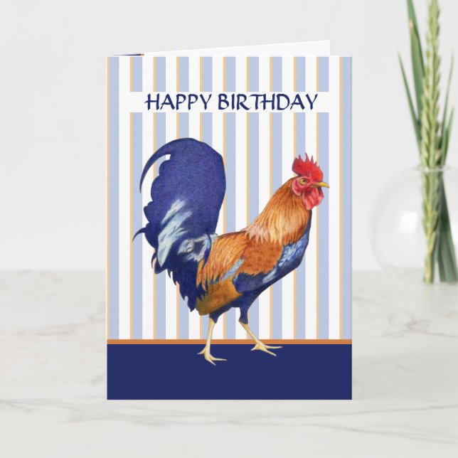 Rooster Stripes Birthday Card (Front)
