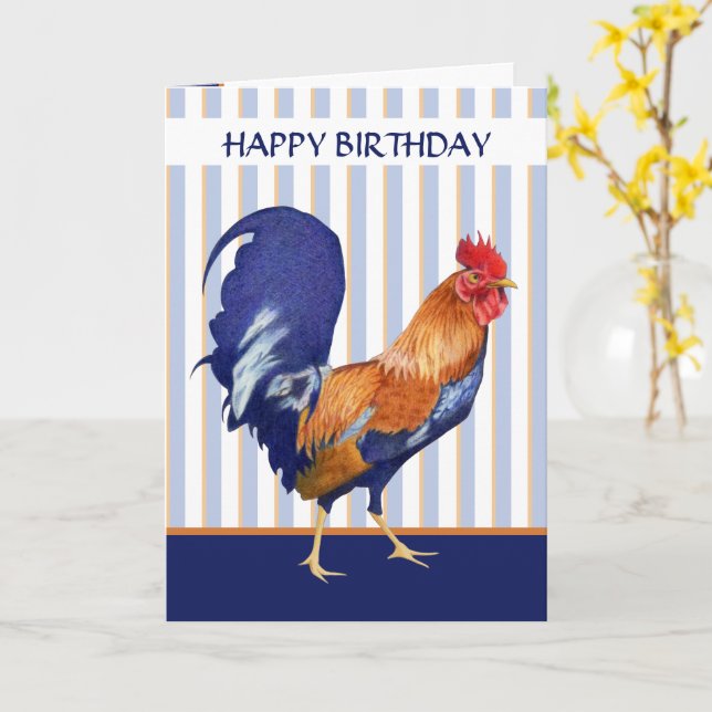 Rooster stripes Birthday Card (Yellow Flower)