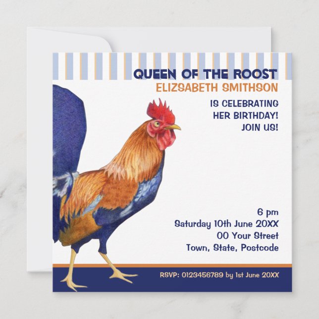 Rooster stripes Birthday Party Invitation (Front)