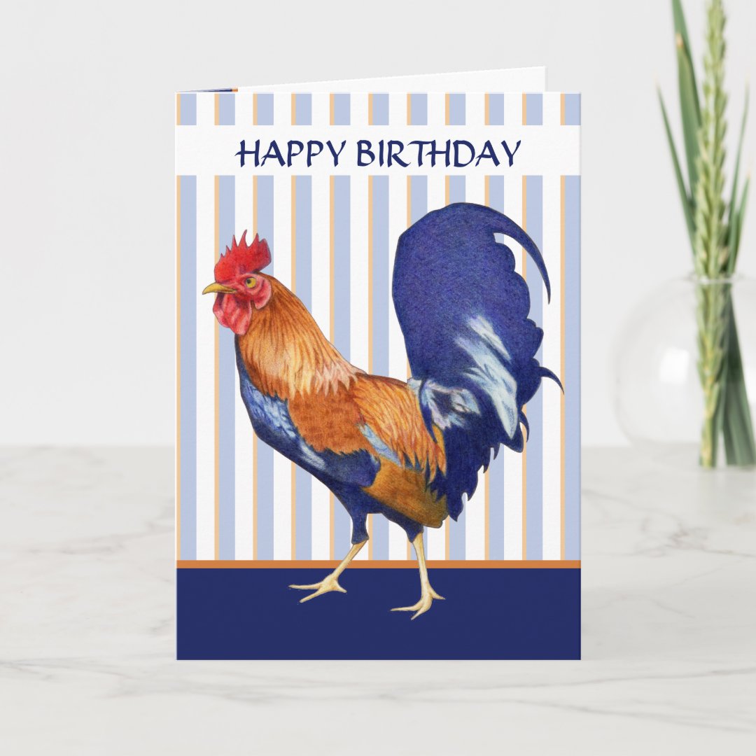 Rooster stripes Happy Birthday Card | Zazzle