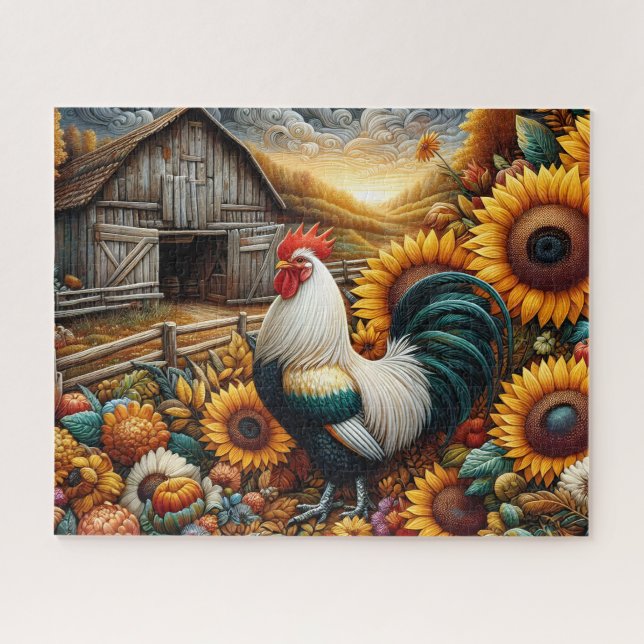 Rooster Sunflower Barn Jigsaw Puzzle (Horizontal)