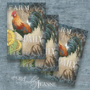 Rooster Sunflower Farm Fresh Cottagecore Decoupage Wrapping Paper Sheets