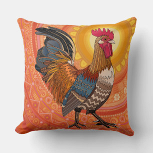 rooster sunrise orange throw pillow