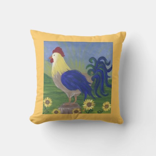 Rooster Sunrise yellow pillow cream yellow back