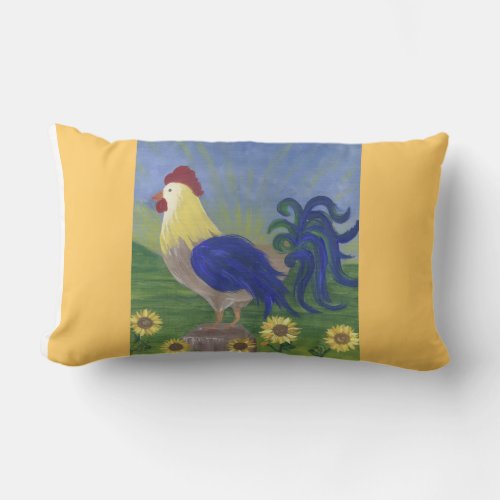 Rooster Sunrise yellow pillow cream yellow back