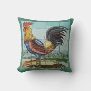 Rooster Tile Mural Throw Pillow