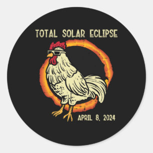 Rooster Total Solar Eclipse 2024 April 8 Men Women Classic Round Sticker