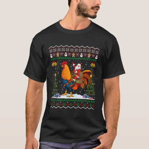 Rooster Ugly Santa Riding Rooster T_Shirt