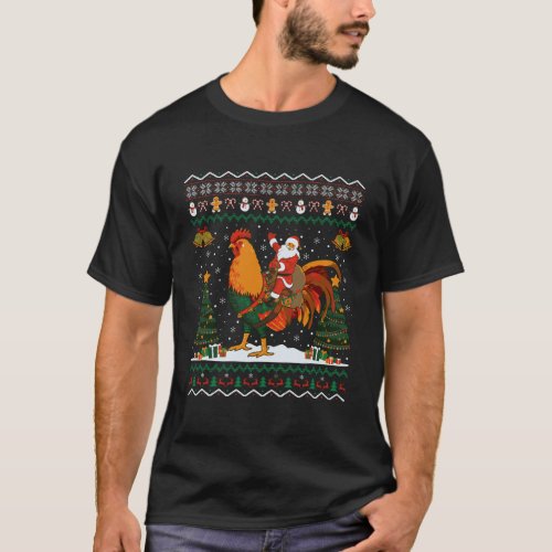 Rooster Ugly Xmas Gift Santa Riding Rooster Christ T_Shirt