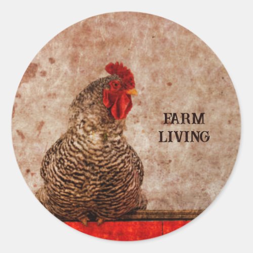 Rooster Vintage Antique Brown Texture Farmhouse Classic Round Sticker